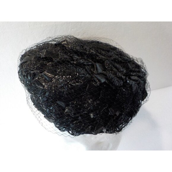 Vintage Black Pillbox Women's Formal Netted Union Hat (Medium) - Picture 4 of 5